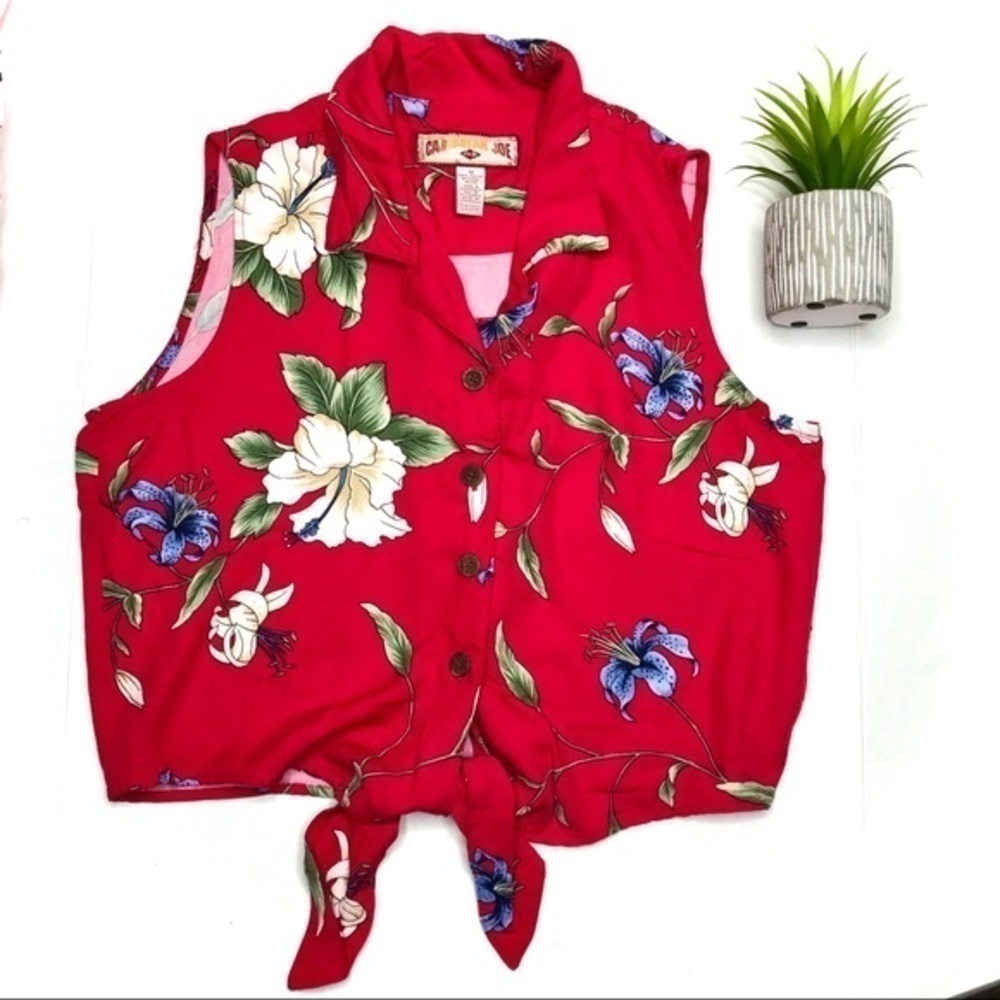 caribbean Joe Vintage Hawaiian Hibiscus Tie Top